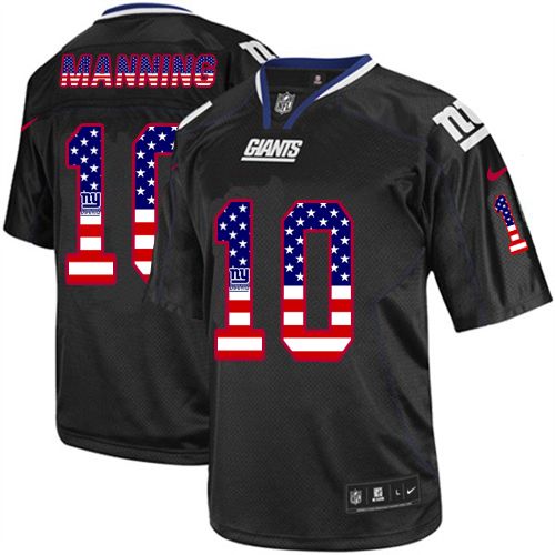 Men's Elite Eli Manning Nike Jersey Black - #10 USA Flag Fashion NFL New York Giants